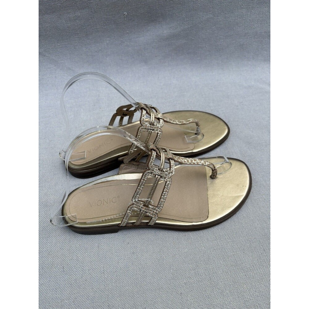 Vionic Alvana Gold Leather Thong Sandals Flat Heeled Size 8 - Picture 5 of 11